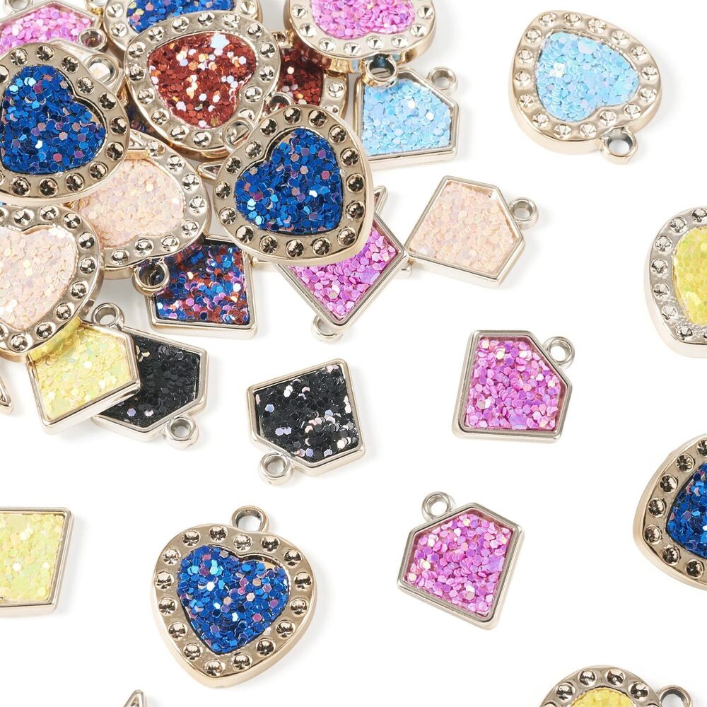 5826 Beadthoven 30pcs Heart Charms Glitter Mini Heart Diamond Shape Acrylic